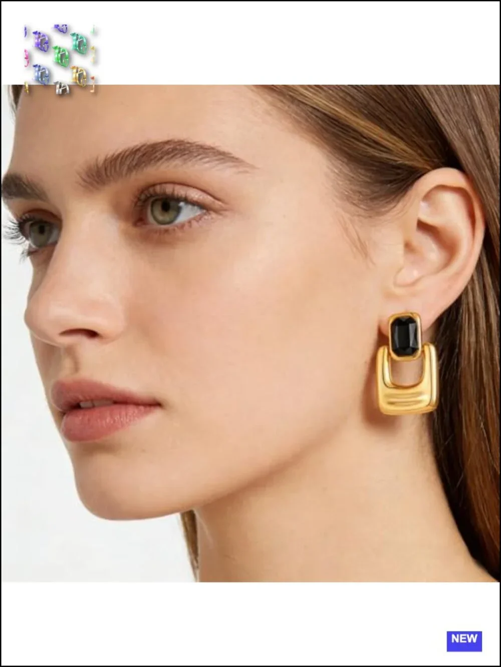Chunky Geometric Square Drop Dangle Earrings Gold Plated Copper